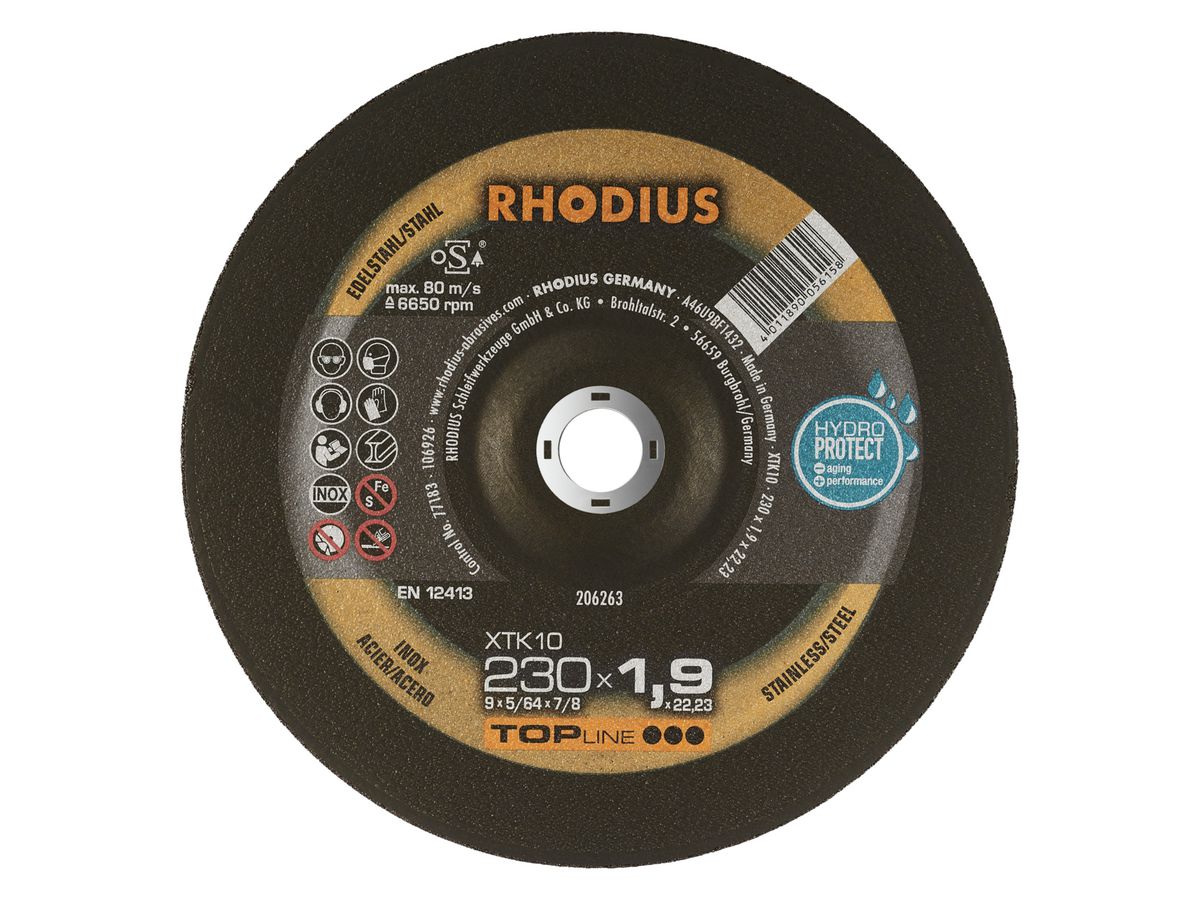 RHODIUS Extradünne Trennscheibe XTK 10 TOP Edelstahl 230x1,9x22,2 mm