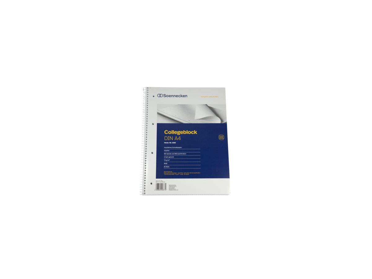 Soennecken Collegeblock 2362 DIN A4 gelocht kariert 80Blatt weiß