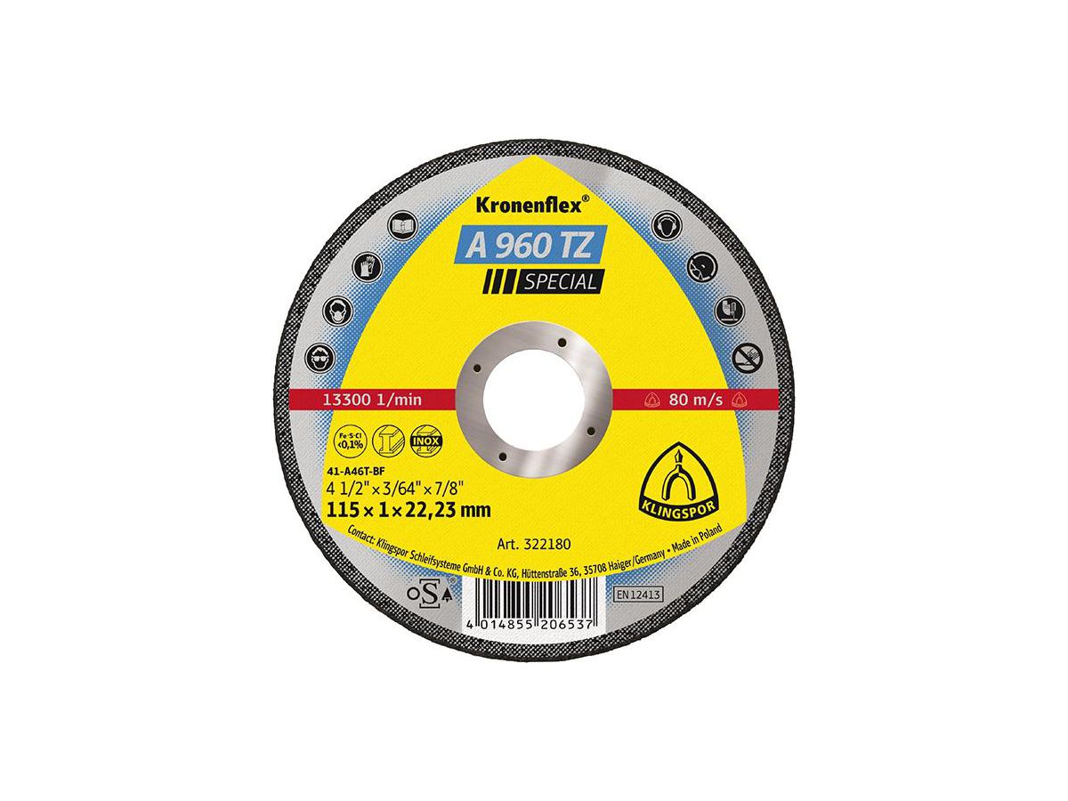 Klingspor Trennscheibe A960 TZ Spezial 115x1x22,23mm 25 Stück in Kronenflex-Box