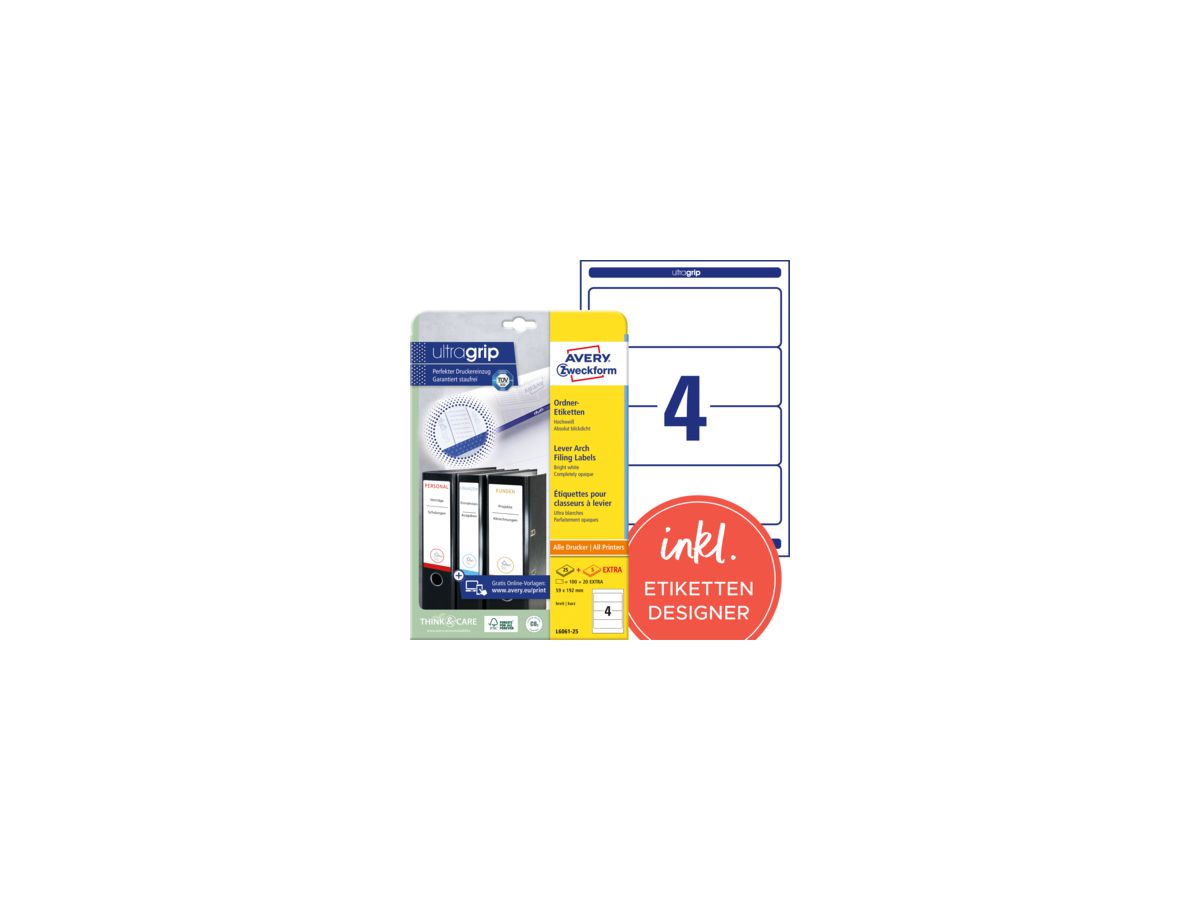 Avery Zweckform Ordneretikett L6061-25 59x192mm ws 100 St./Pack.
