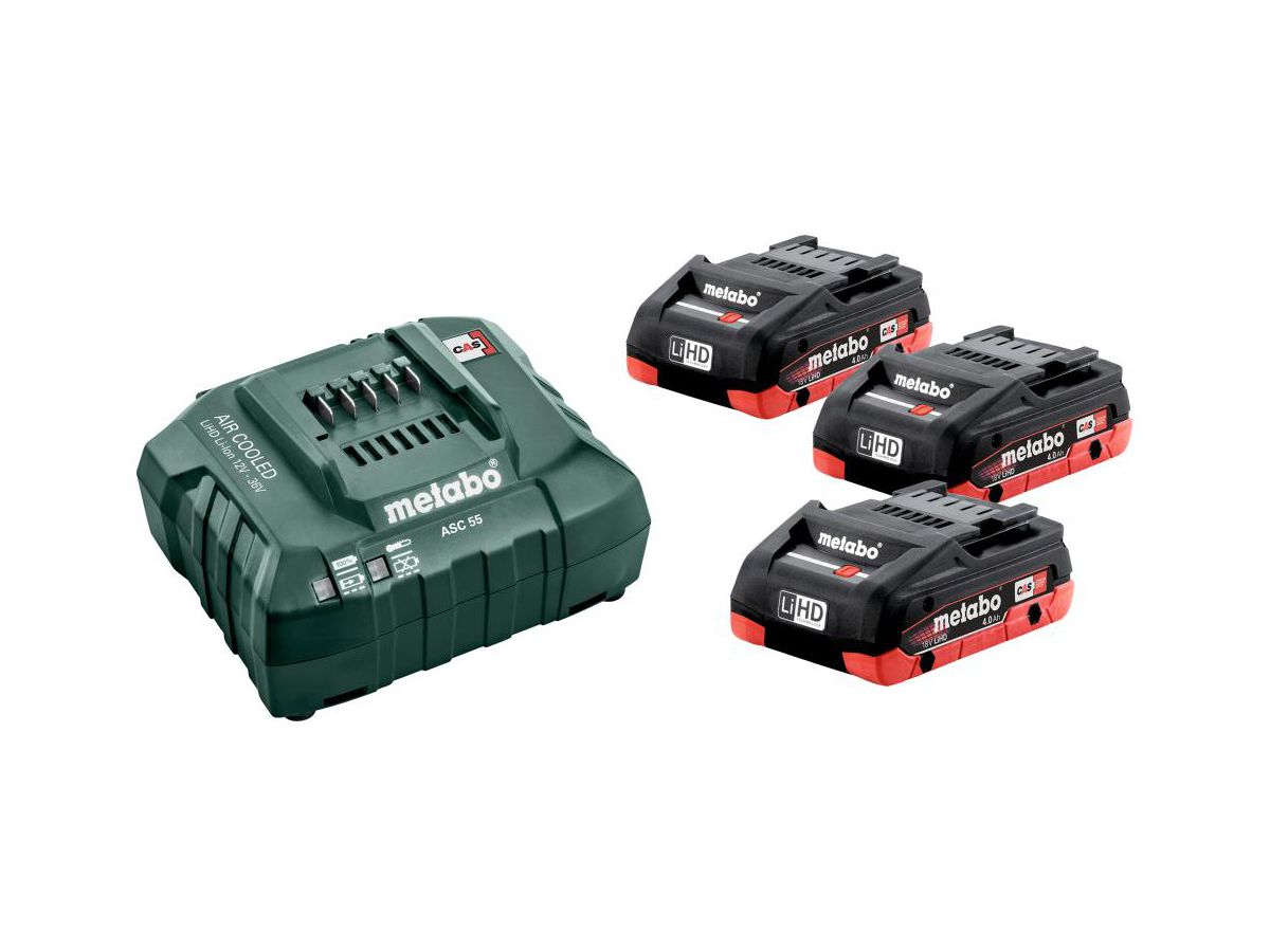 METABO Basis-Set 3xLiHD Akkus 18V/4,0Ah Ladegerät ASC 55, im Karton