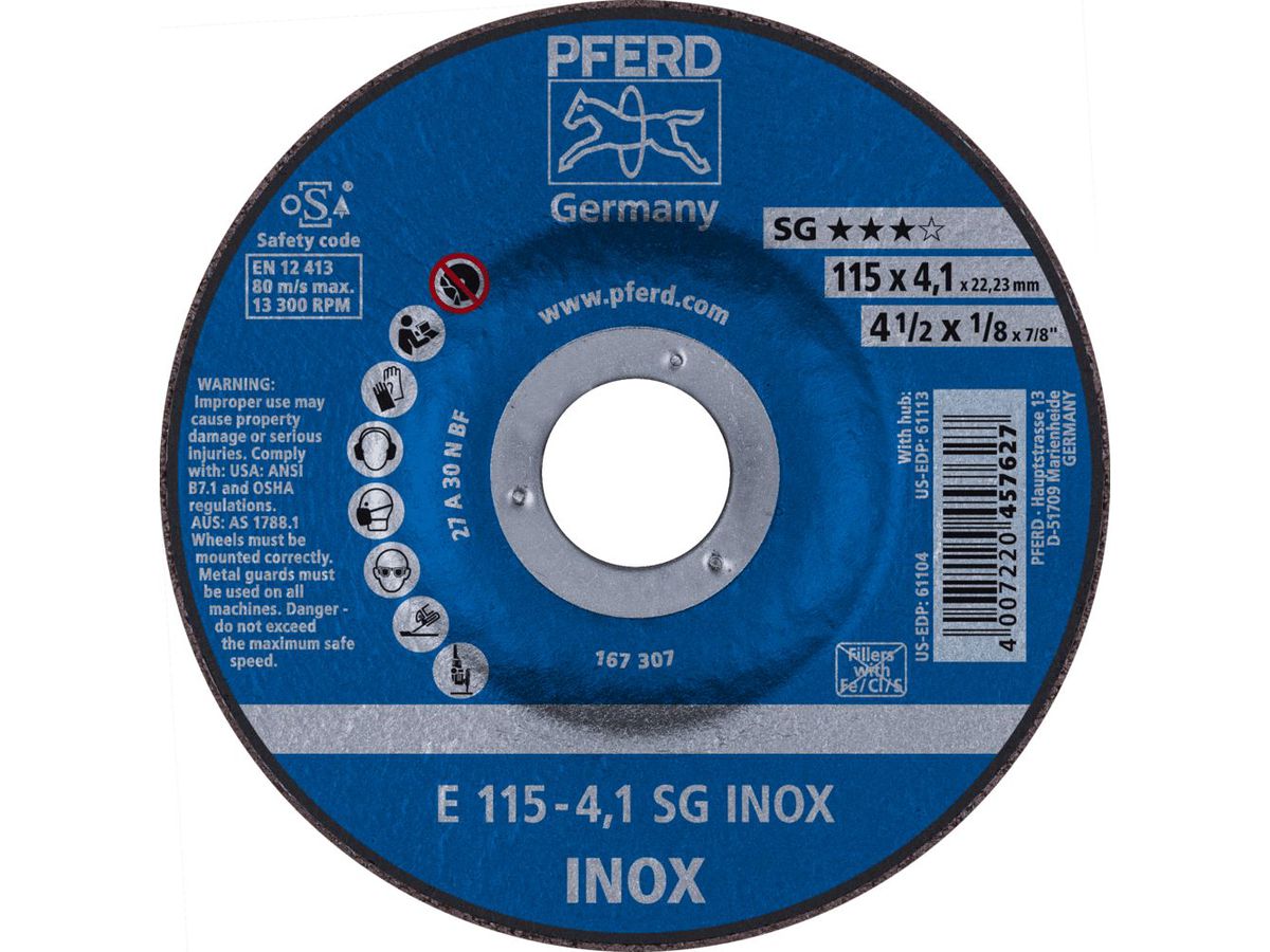 PFERD Schruppscheibe SG INOX 115 x 4,1 mm, Spezialkorund, A30 N