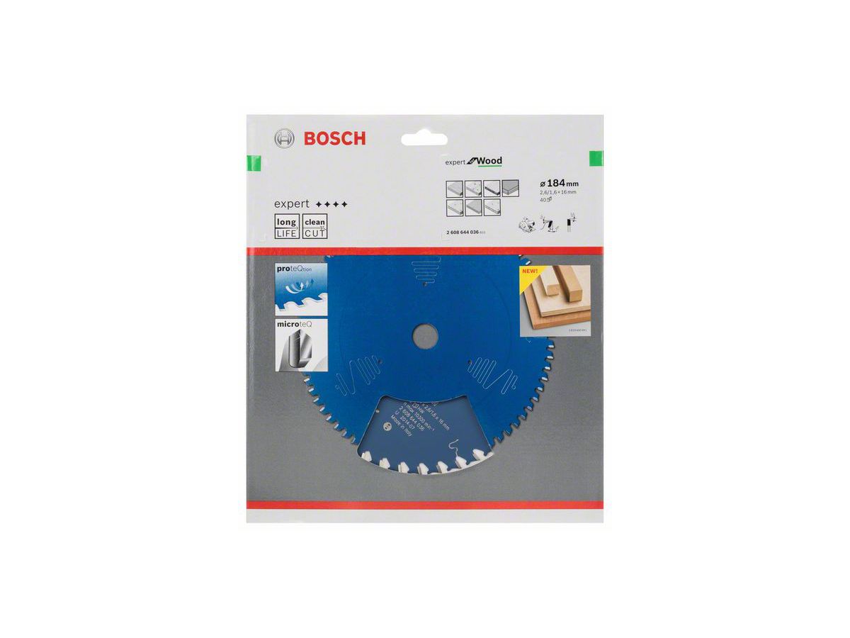 BOSCH Kreissägeblatt Expert for Wood 184x16x2,6/1,6 mm, 40 Z