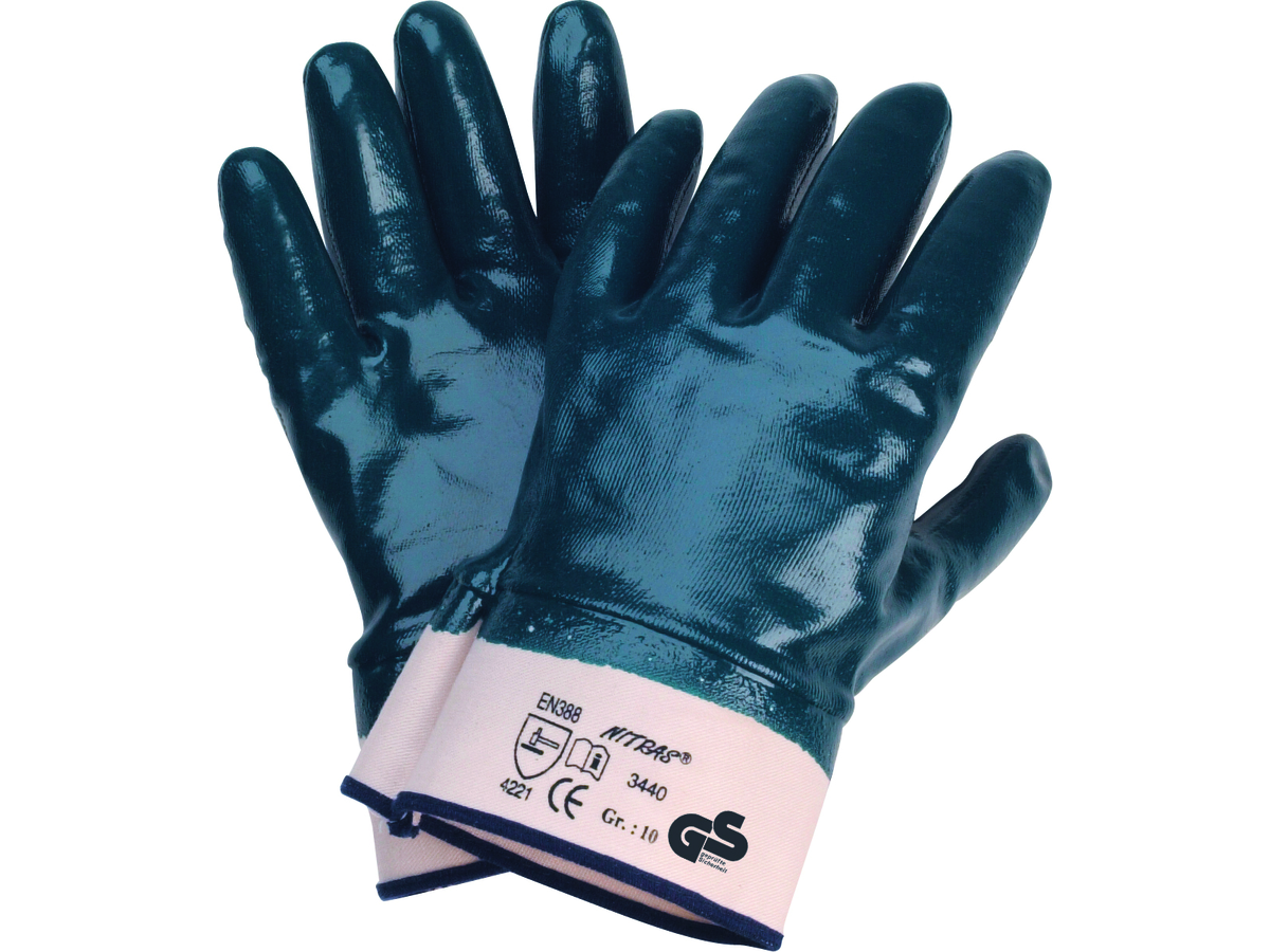 TOP Nitril Handschuh WESER blau 03440 BW Jersey m. STULPE vollbesch. Gr. 9