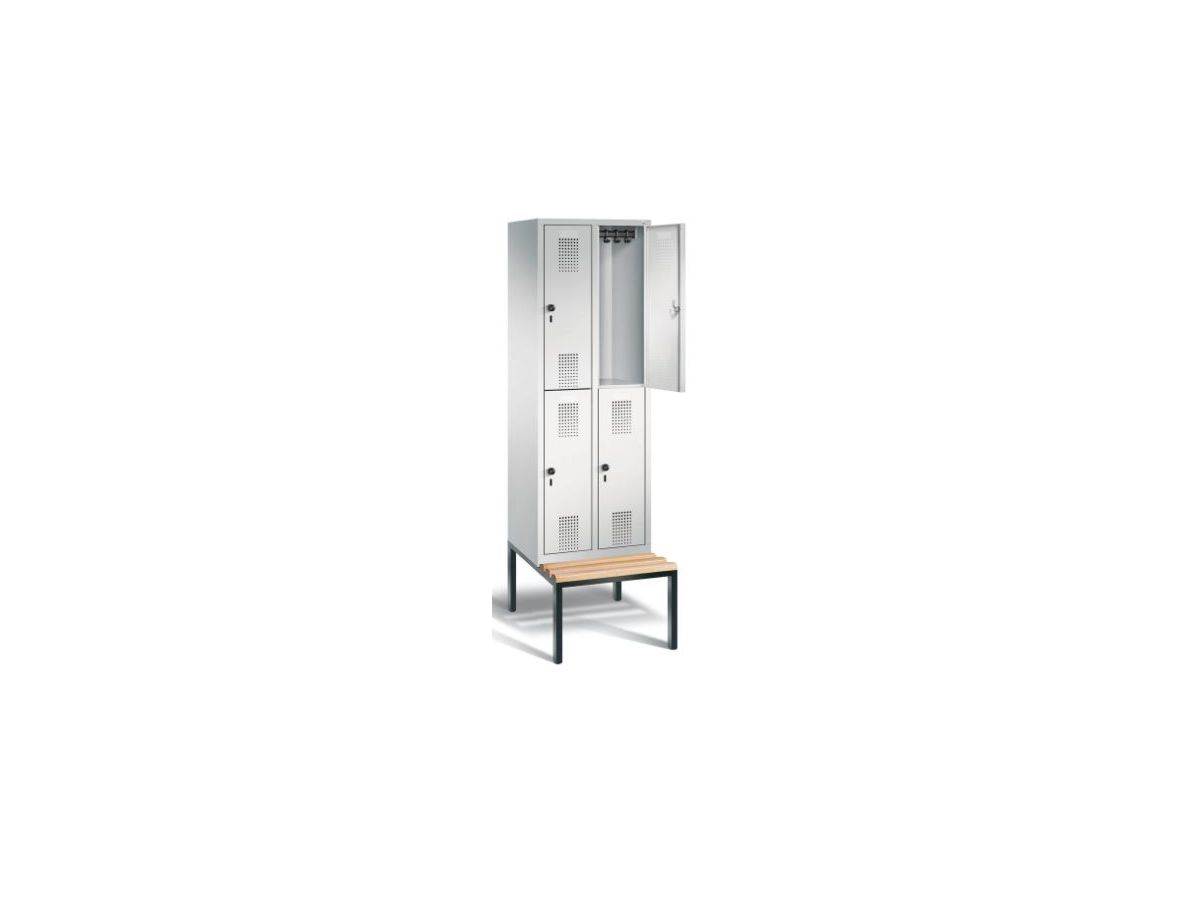 C+P Doppelst. Schrank EVOLO, Sitzbank 2090x610x815/500mm, 7035, 2x2 Abteile