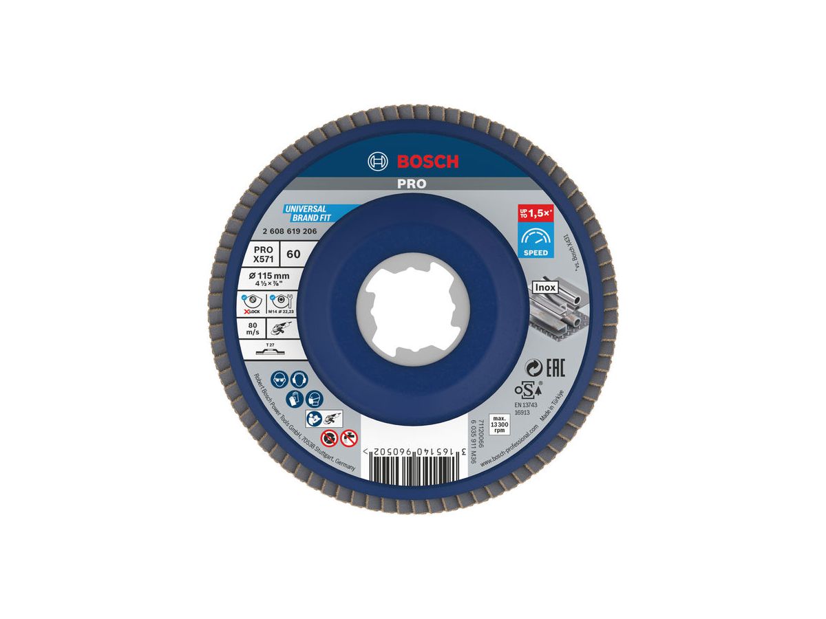 BOSCH X-LOCK Fächerschleifscheibe gerade Best for Metal, 115 mm, K 60