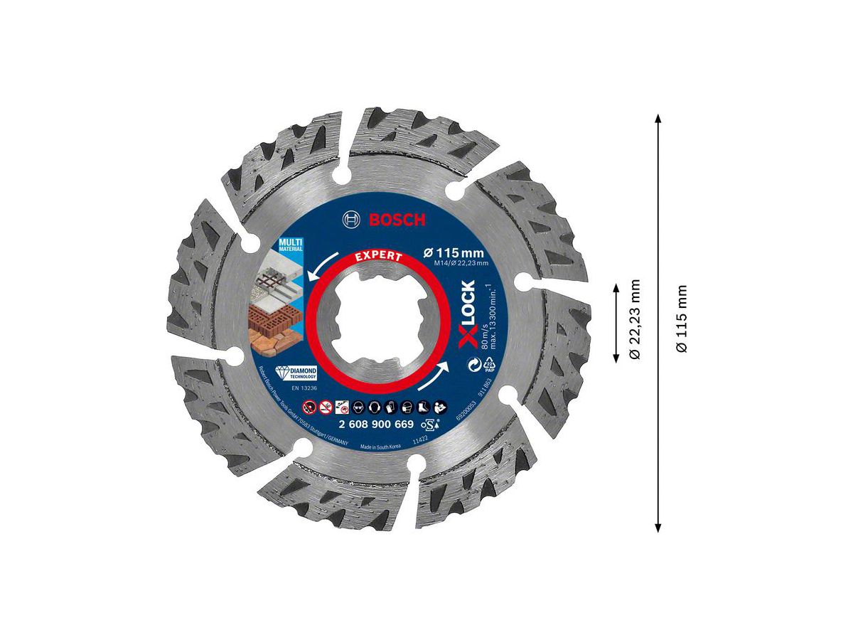 BOSCH X-LOCK Diamanttrennscheibe EXPERT Multimaterial 115x22,23x2,4x12 mm
