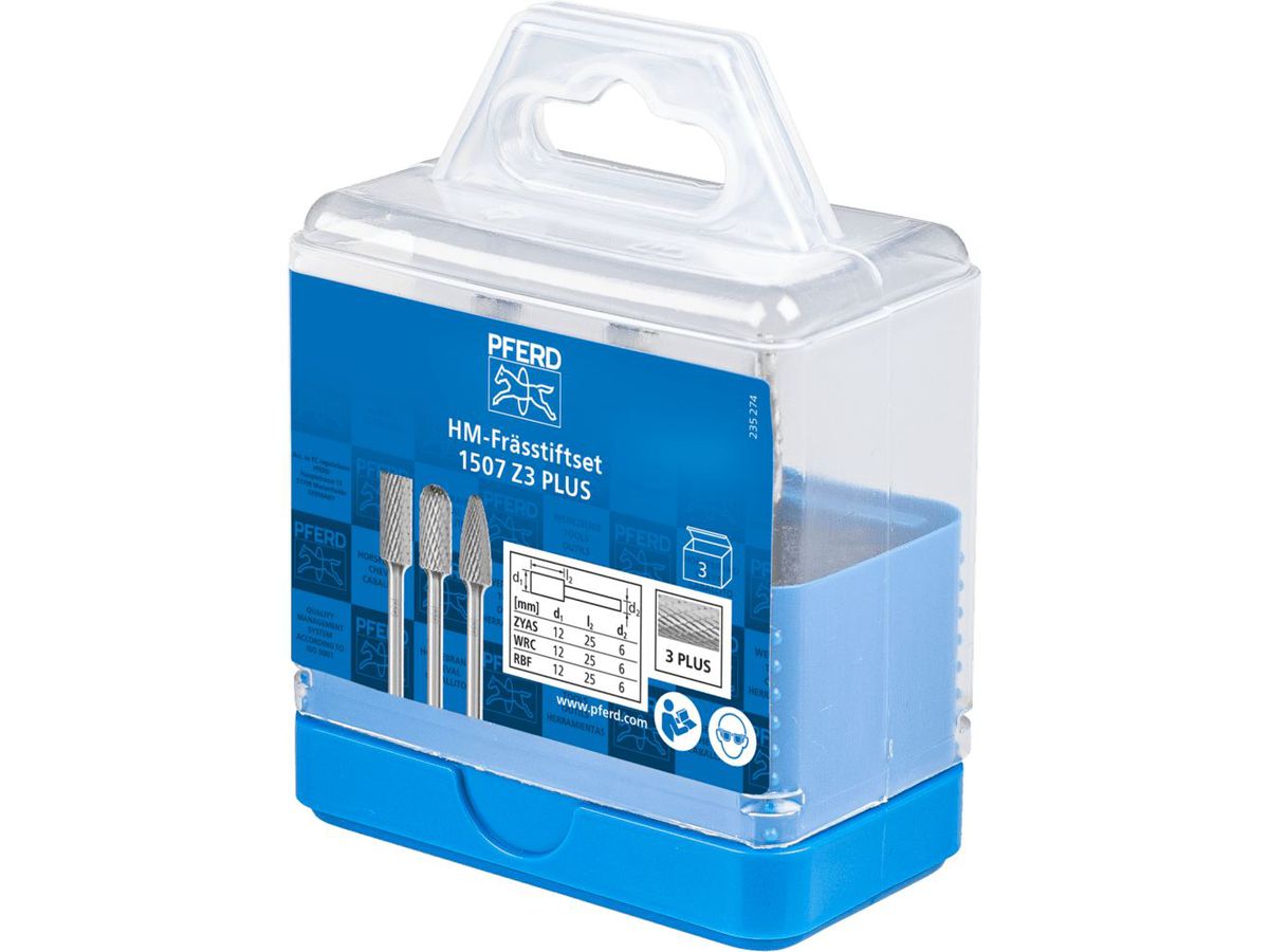 PFERD Frässtift-Satz HM 6mm 3-teilig, ZYAS-WRC-RBF Ø12mm, Zahnung 3 Plus