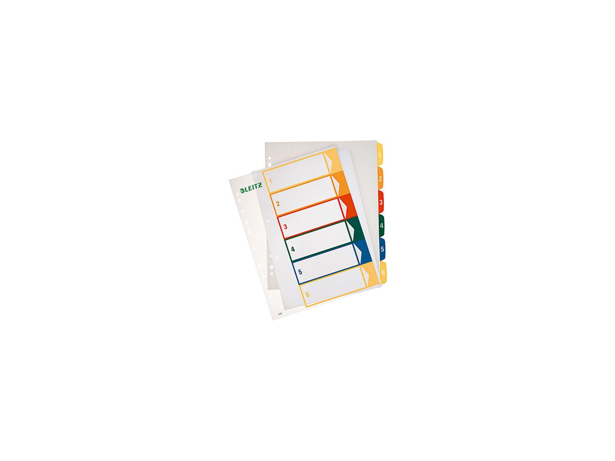Leitz Register 12920000 DIN A4 1-6 volle Höhe PP farbig/transparent