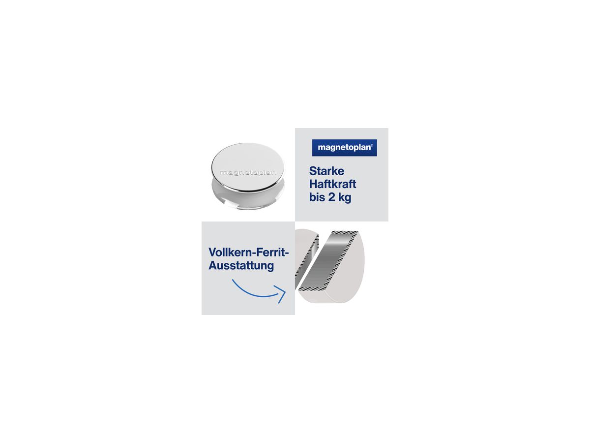 magnetoplan Magnet Ergo Large 1665032 34mm silber 10 St./Pack.