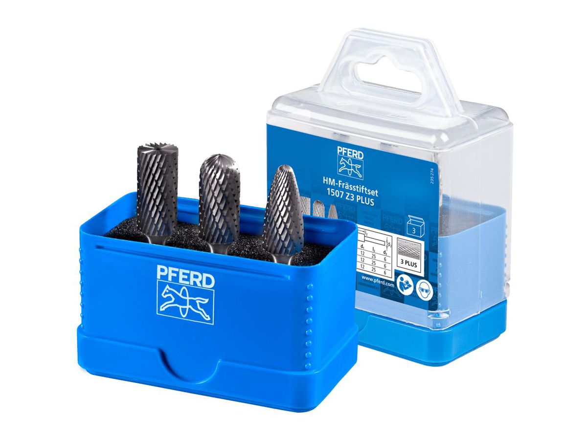 PFERD Frässtift-Satz HM 6mm 3-teilig, ZYAS-WRC-RBF Ø12mm, Zahnung 3 Plus