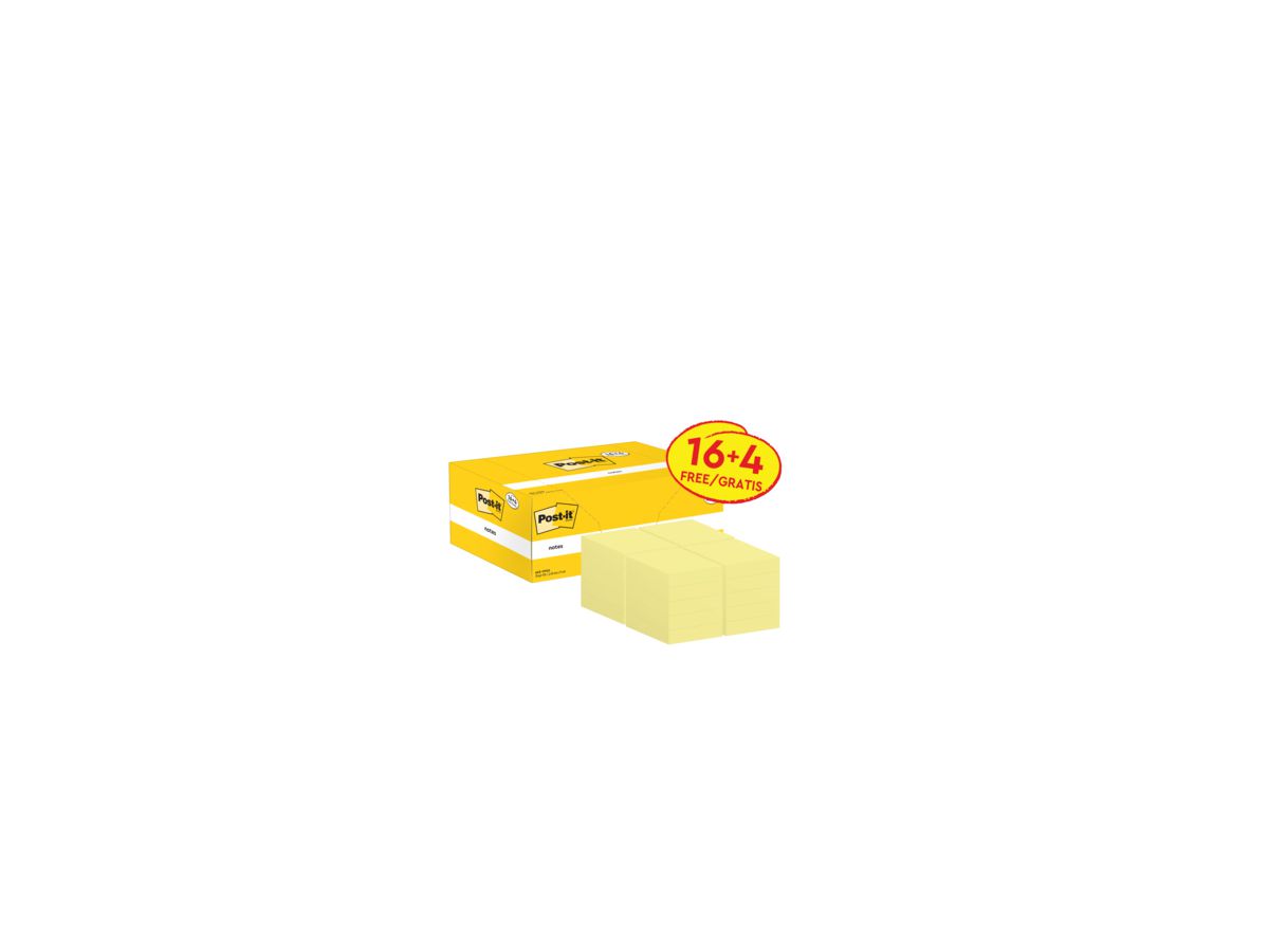 Post-it Haftnotiz Notes 654Y-20 76x76mm 100Blatt gelb 20 St./Pack.