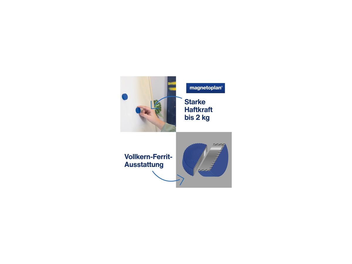Magnet D 34 mm VE 10 Stück Haftkraft 2000 g, dblau