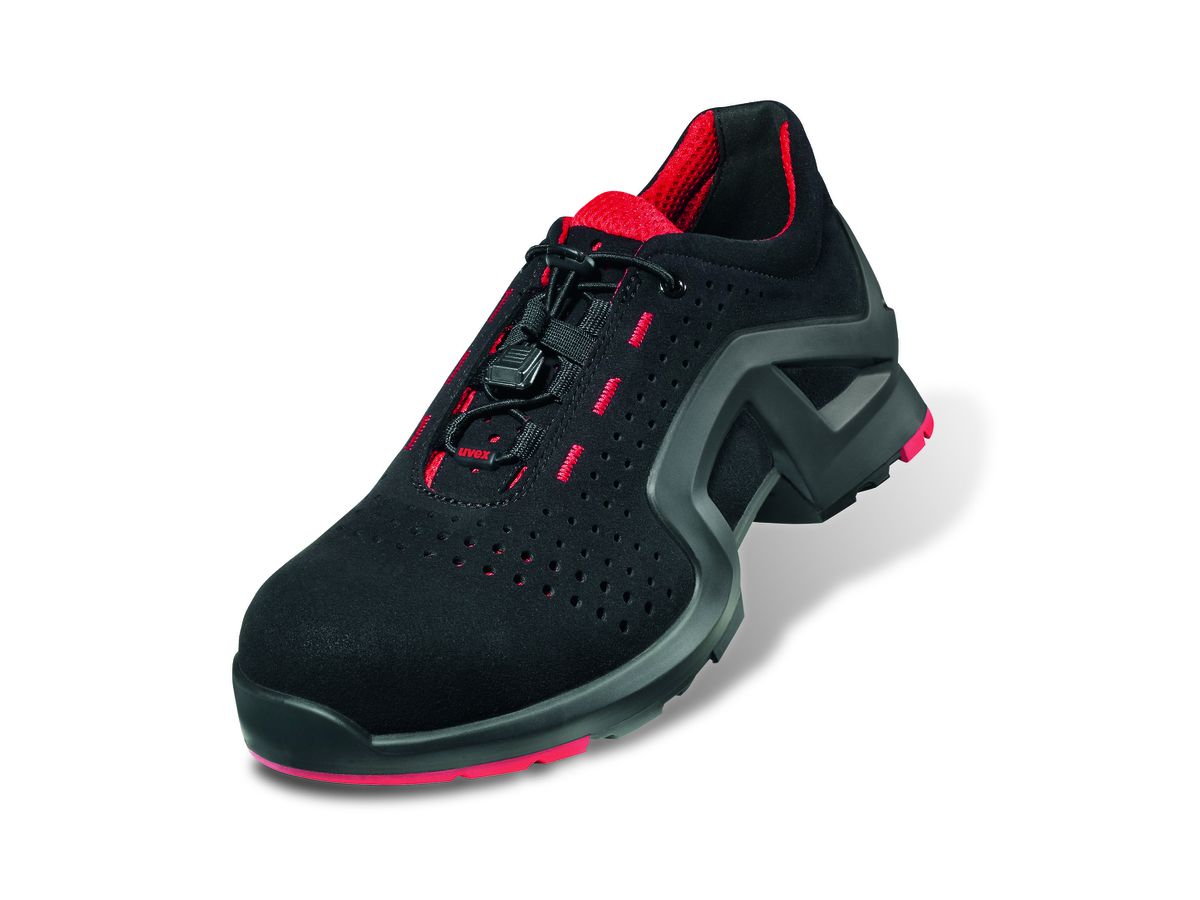 UVEX 1 Sicherheitshalbschuh S1, 8512.8 Weite 11, rot/schwarz, perforiert
