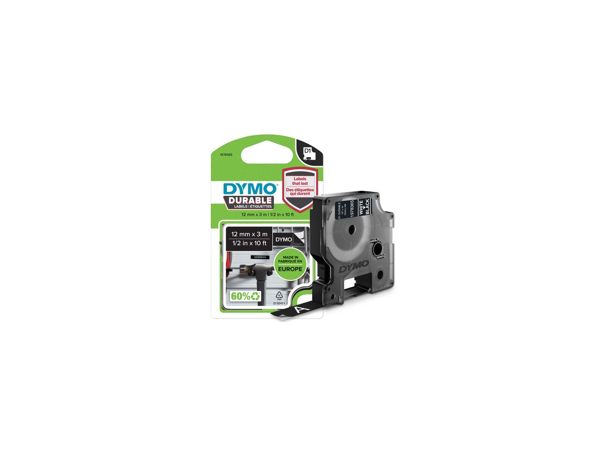 DYMO Schriftbandkassette D1 1978365 12mmx3m ws auf sw