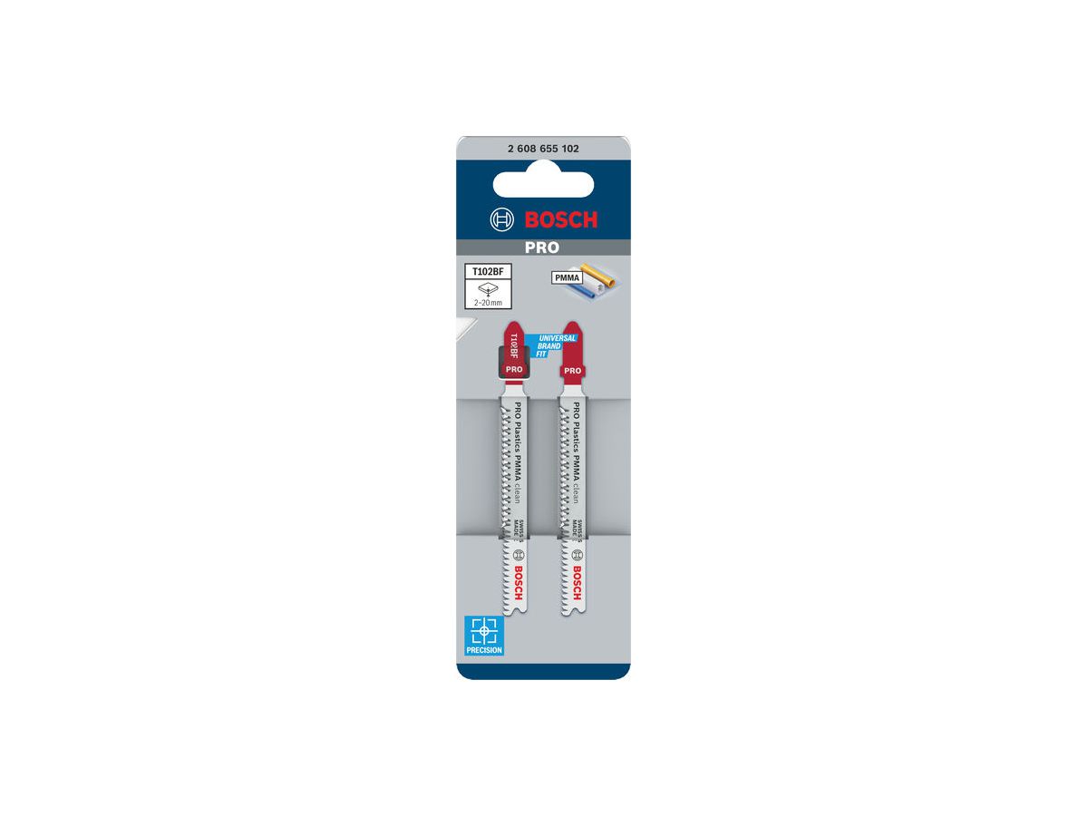BOSCH Stichsägeblatt-Set PRO Plastics PMMA clean T102BF, 92 mm