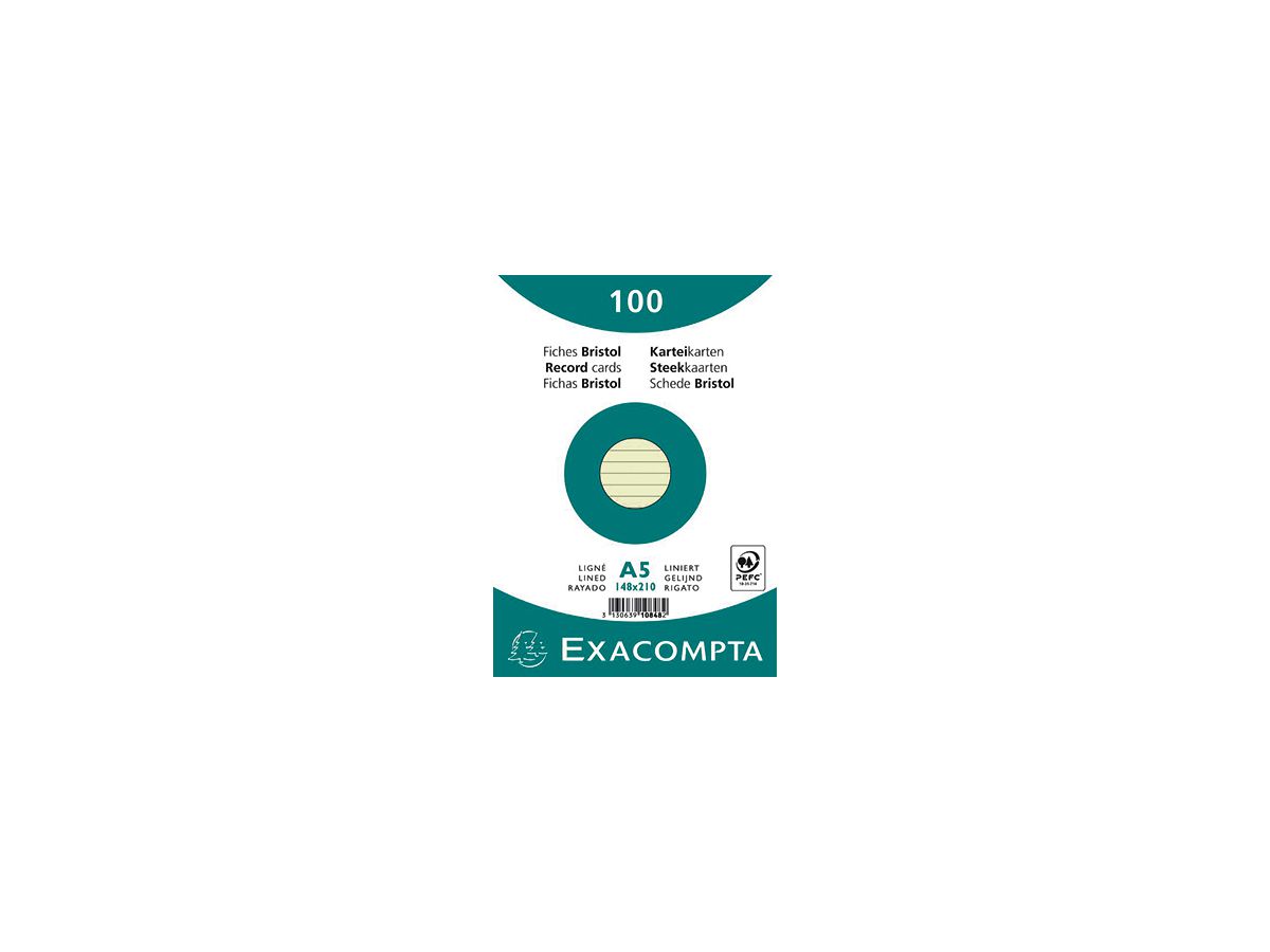 Exacompta Karteikarte 10848SE DIN A5 liniert grün 100 St./Pack.