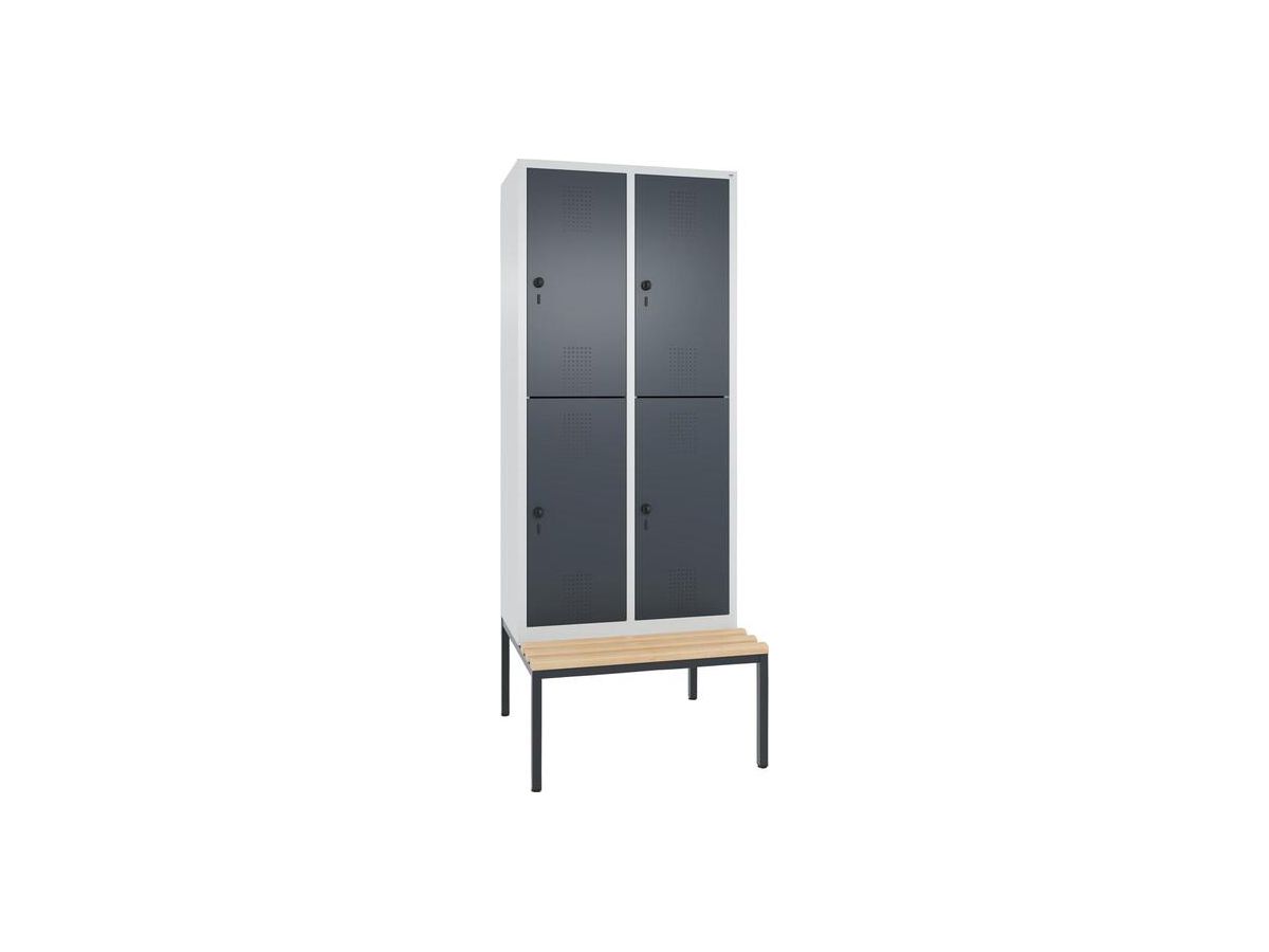 C+P Doppelst. Schrank EVOLO, Sitzbank 2090x900x815/500mm, 7035/5010, 3x2 Abt.