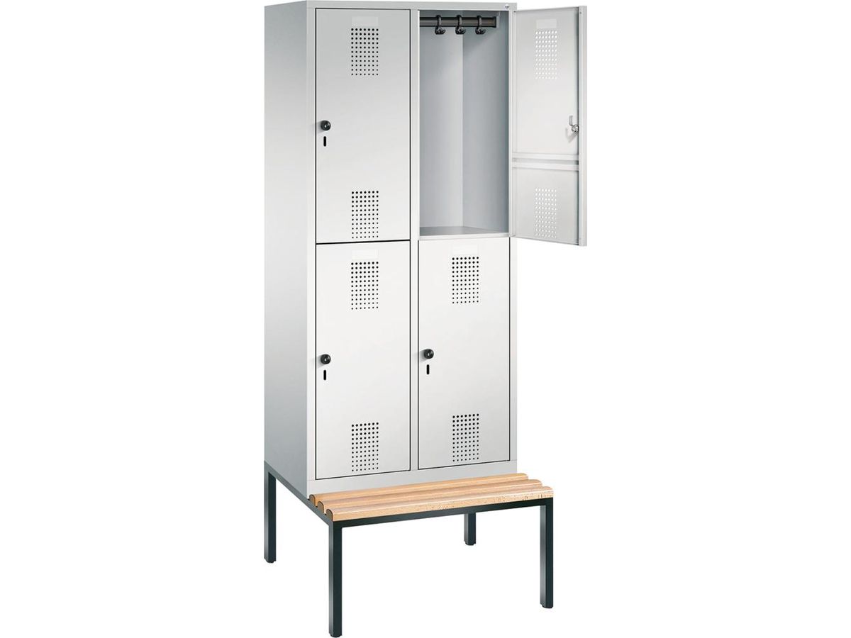 C+P Doppelst. Schrank EVOLO, Sitzbank 2090x810x815/500mm, 7035, 2x2 Abteile