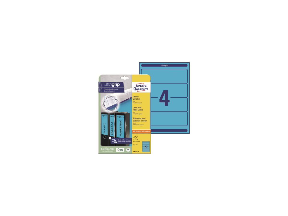 Avery Zweckform Ordneretikett L4767-20 61x192mm bl 80 St./Pack.