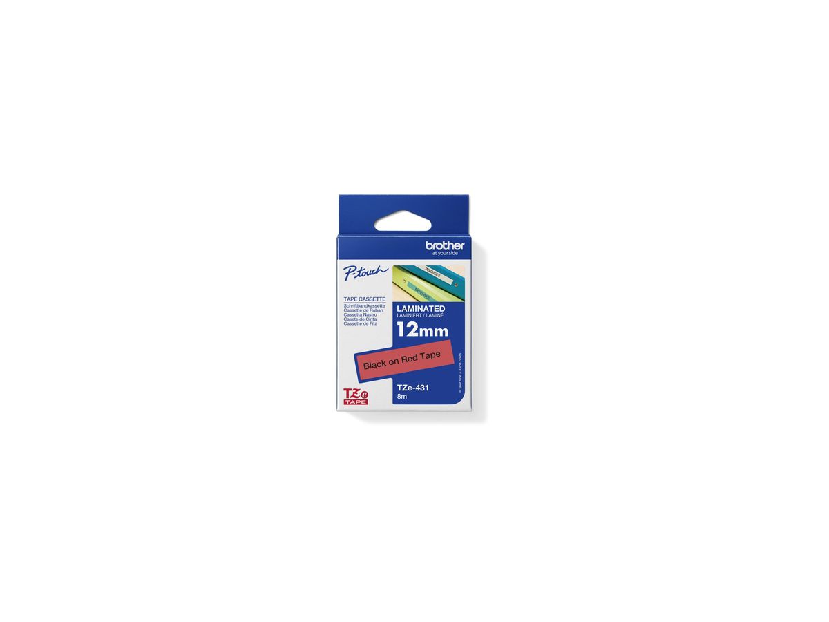 P-touch Schriftbandkassette TZE431 12mmx8m laminiert sw auf rt