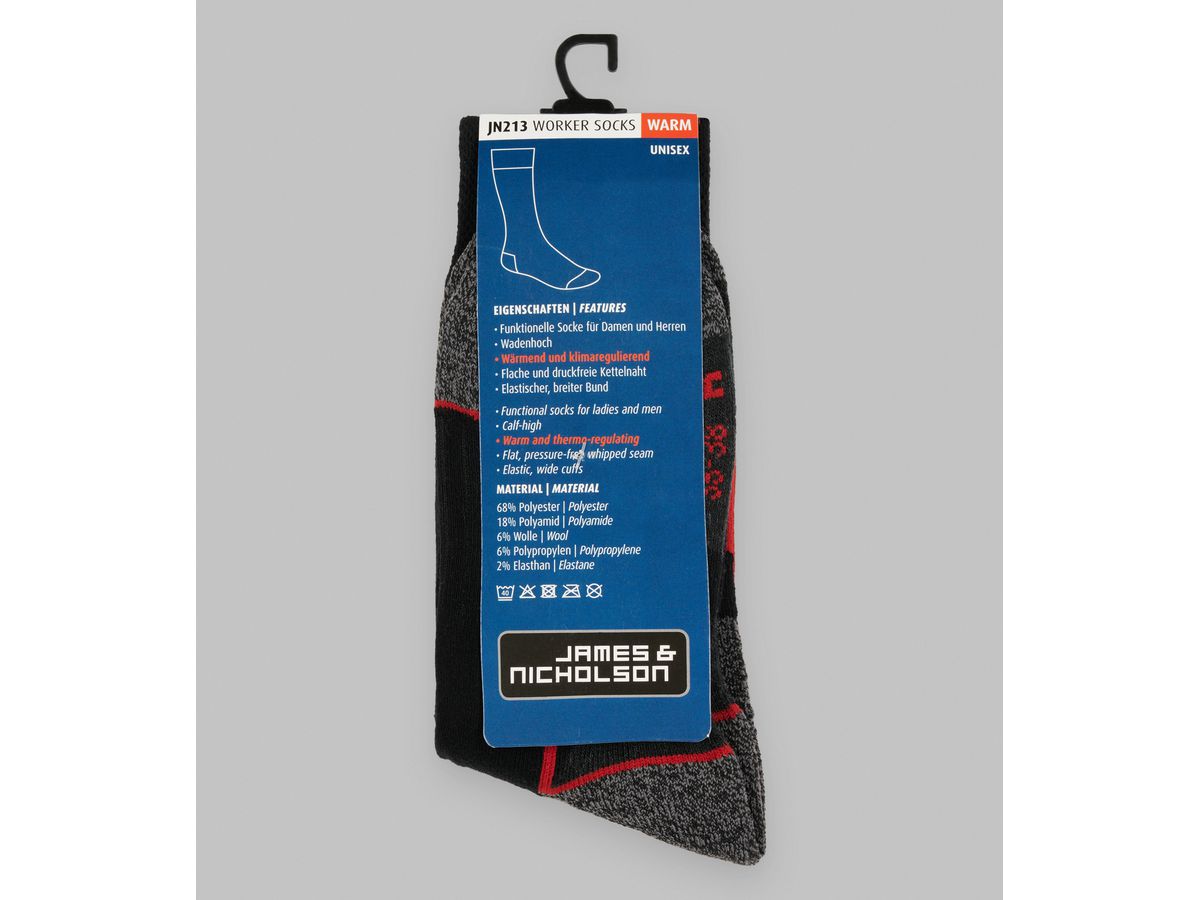 JN Worker Socks Warm JN213 black/red, Größe 42-44