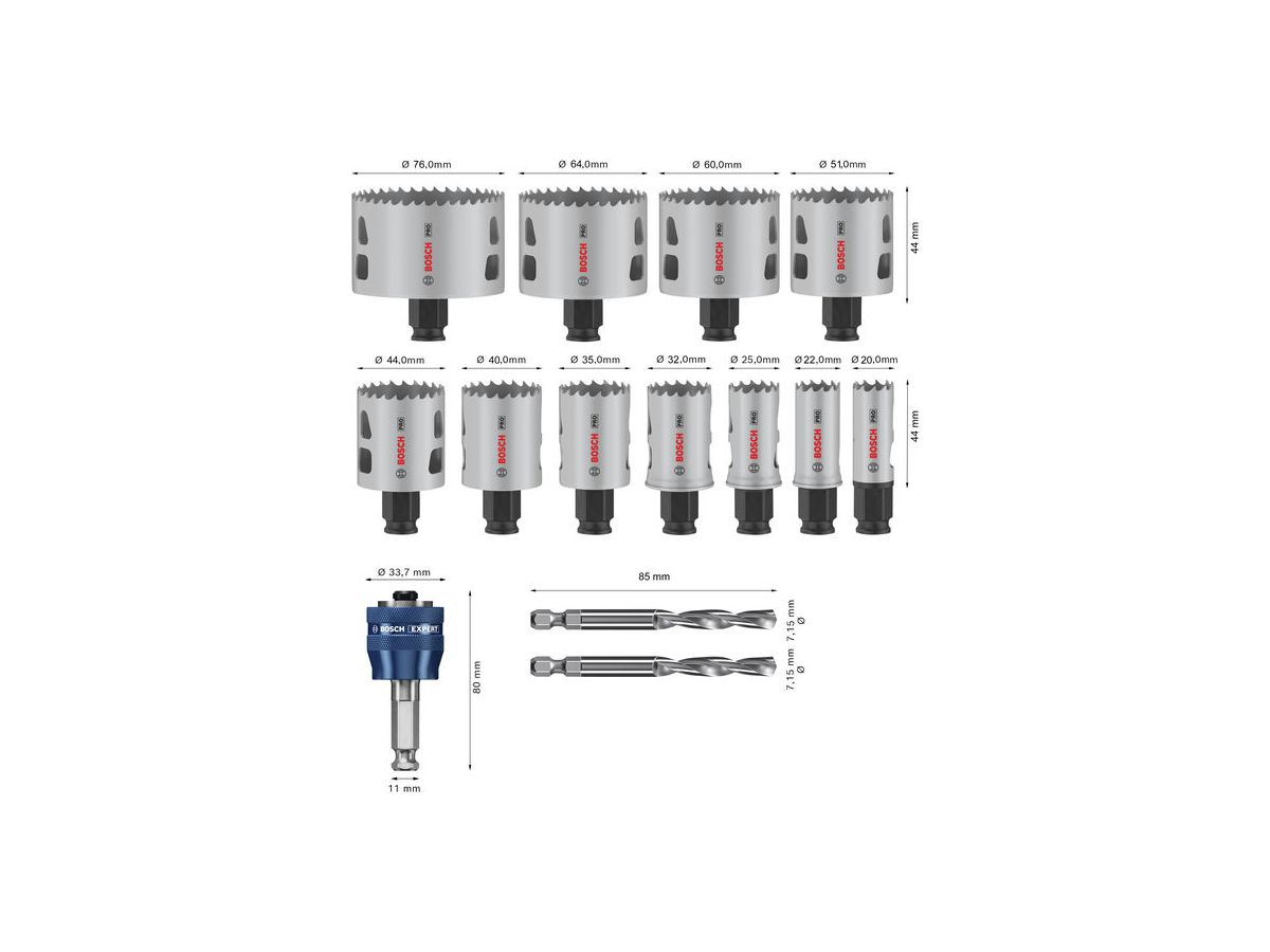 BOSCH PRO Lochsäge-Set Multi Material 20,22,25,32,35,40,44,51,60,64,76 mm