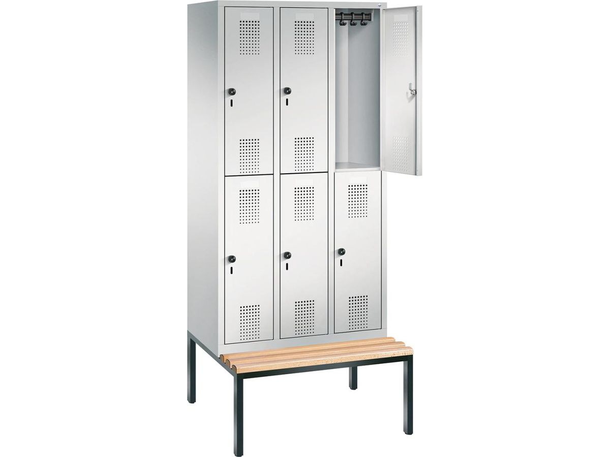 C+P Doppelst. Schrank EVOLO, Sitzbank 2090x900x815/500mm, 7035, 3x2 Abteile