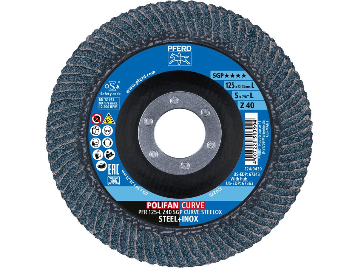 RÜGGEBERG POLIFAN-Fächerschleifscheibe PFR 125 Z 40 SGP-Curve bis Kehlnaht 8 mm
