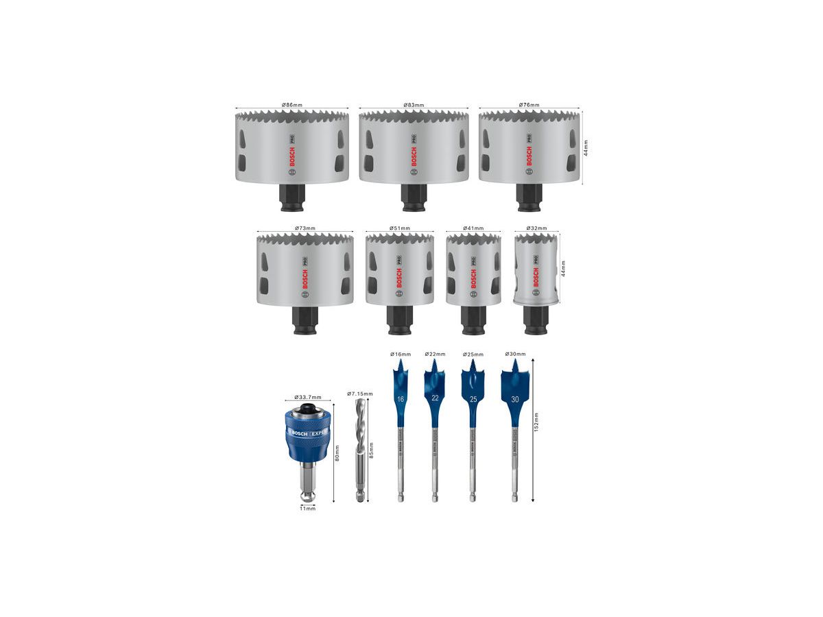 BOSCH PRO Lochsäge-Set Multi Material 32,41,51,73,76,83,86 mm, 13-teilig