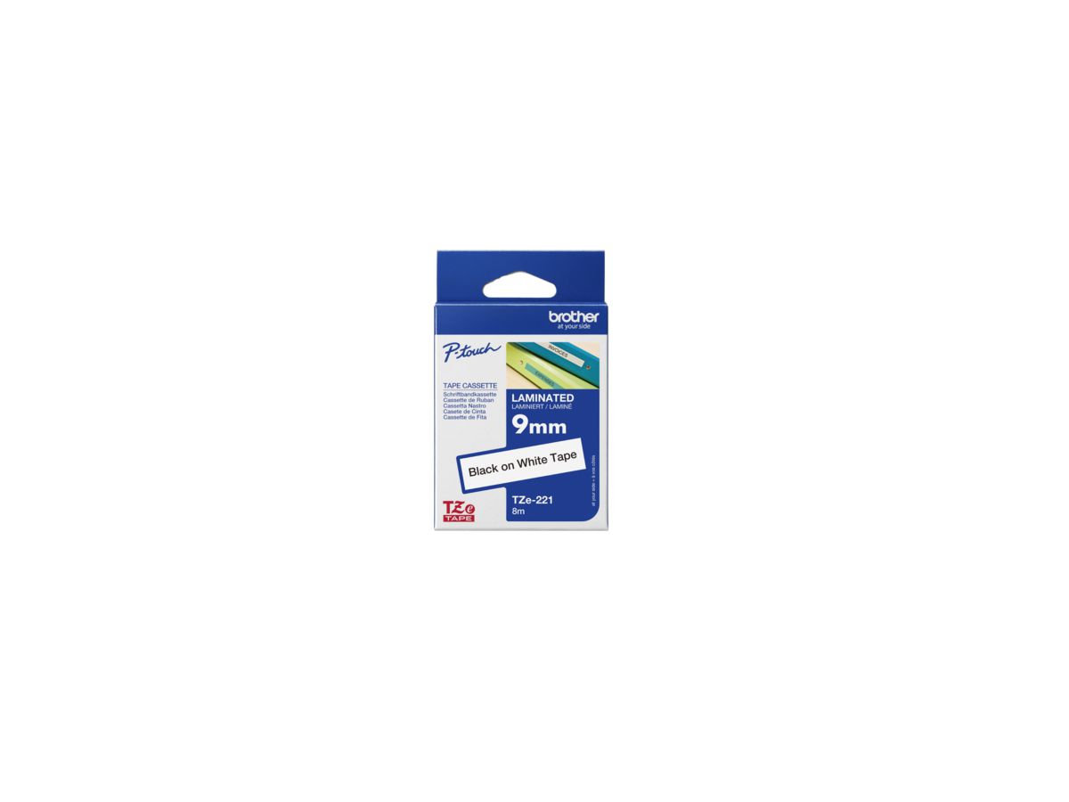 P-touch Schriftbandkassette TZE221 9mmx8m laminiert sw auf ws