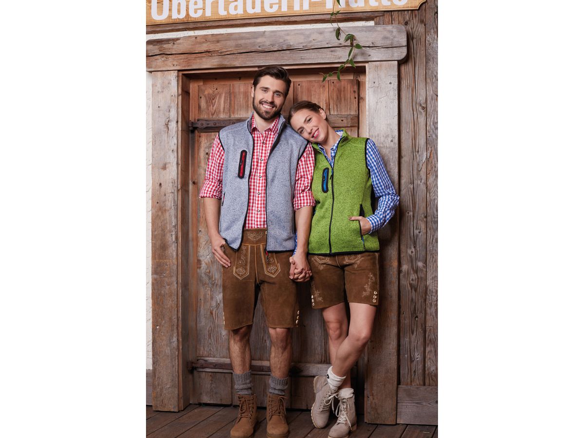 JN Ladies' Knitted Fleece Vest JN773 light-grey-melange/red, Größe S