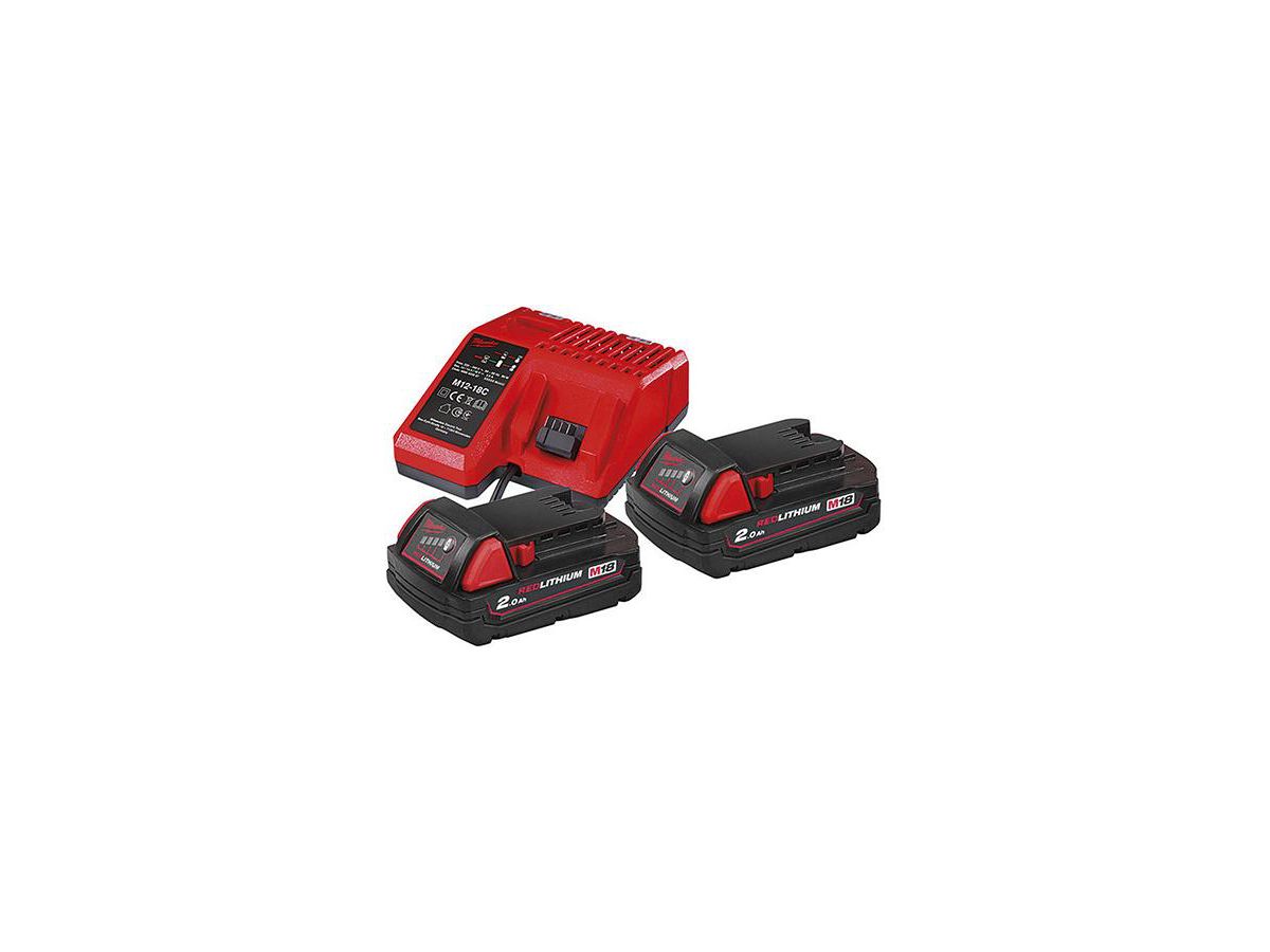 Milwaukee Starterset 2xM18 2,0Ah Akkus + M12-18 C Ladegerät