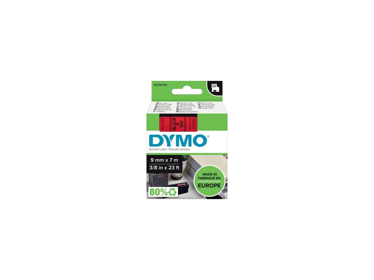 DYMO D1 Schriftband 9mm/7m schwarz/rot S0720720