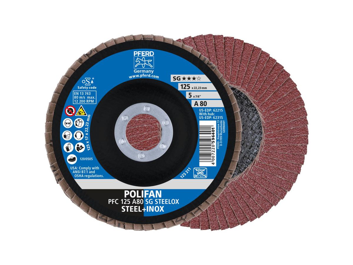 PFERD Fächerschleifscheibe Korund 125x22mm gewölbt K80