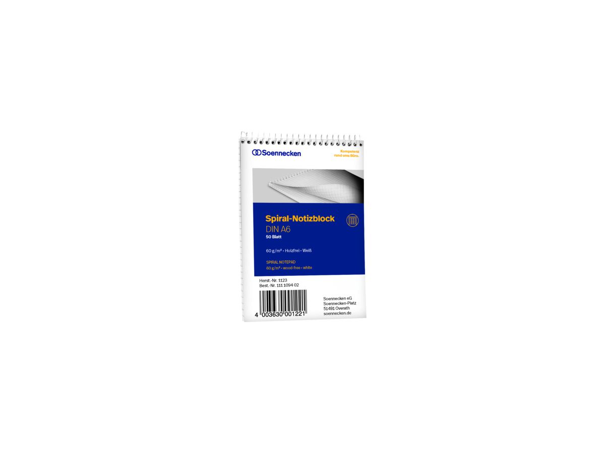 Soennecken Notizblock 1123 DIN A6 60g kariert 50Blatt weiß