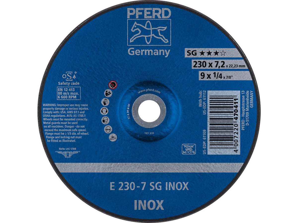 PFERD Schruppscheibe SG INOX 230 x 7,2 mm, Spezialkorund, A30 N