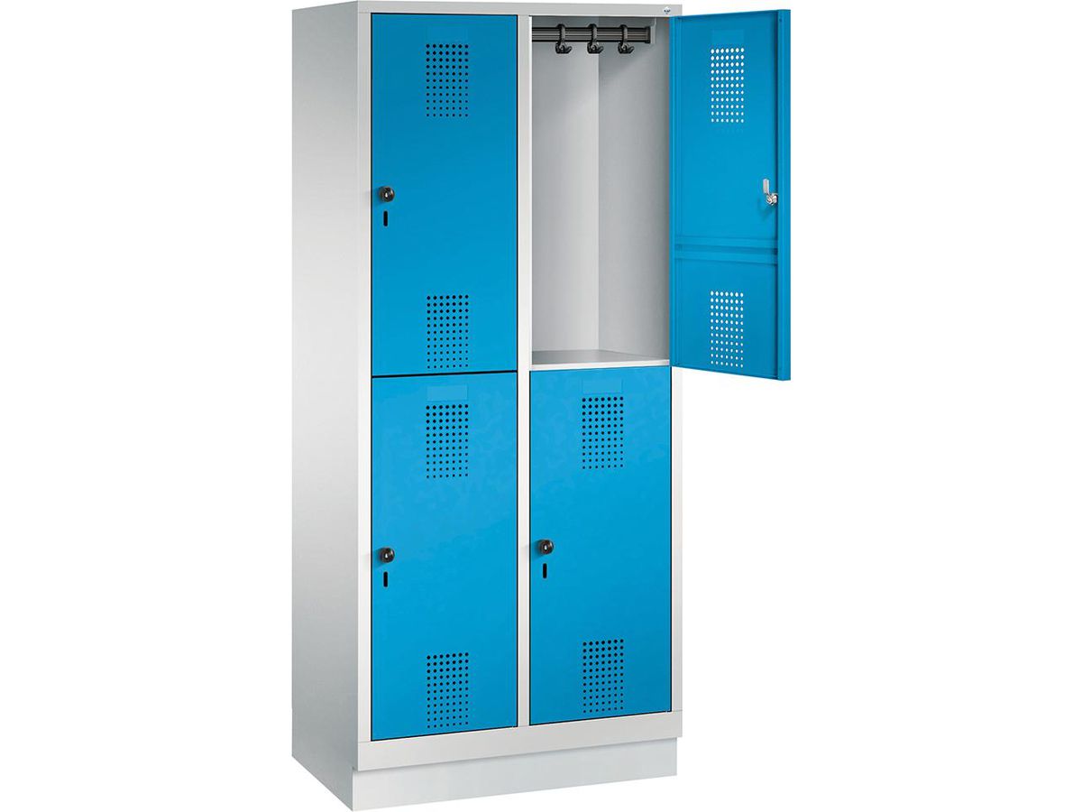 C+P Doppelst. Schrank EVOLO, Sockel 1800x810x500mm, 7035/5012, 2x2 Abteile