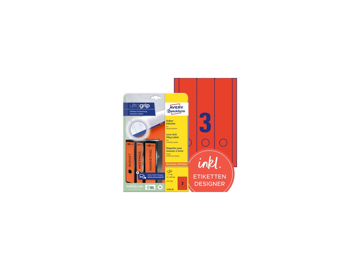 Avery Zweckform Ordneretikett 4752-20 lang/breit rt 60 St./Pack.