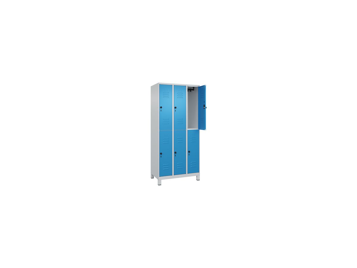 C+P Doppelst. Schrank CLASSIC, Füße 1950x900x500mm, 7035/5012, 3x2 Fächer