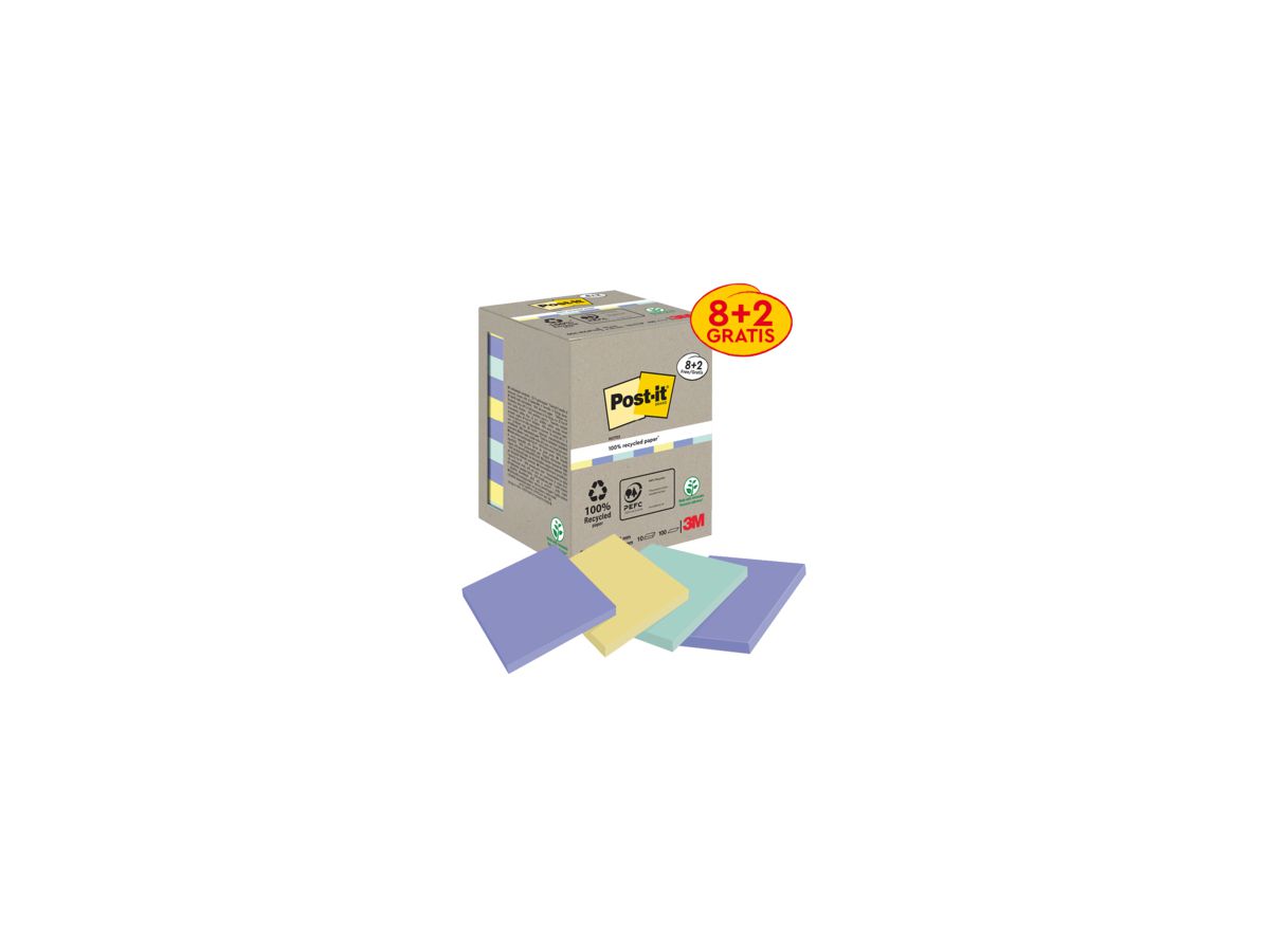 Post-it Haftnotiz Recycling Notes 654RCP10 76x76mm sort. 10 St./Pack.