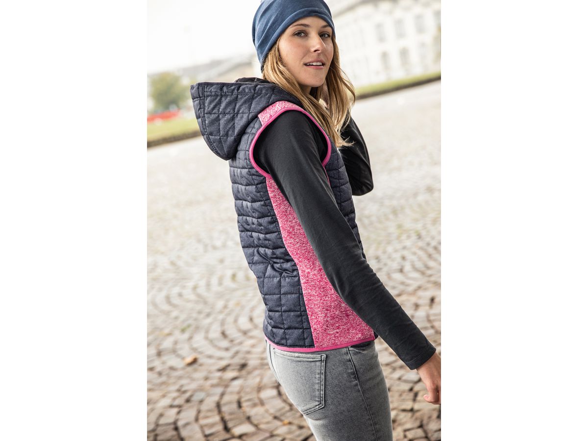 JN Ladies' Knitted Hybrid Vest JN767 kiwi-melange/anthracite-melange, Größe S