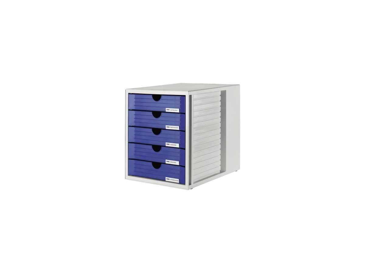 HAN Schubladenbox Systembox 1450-14 DIN C4 5Schubfächer bl