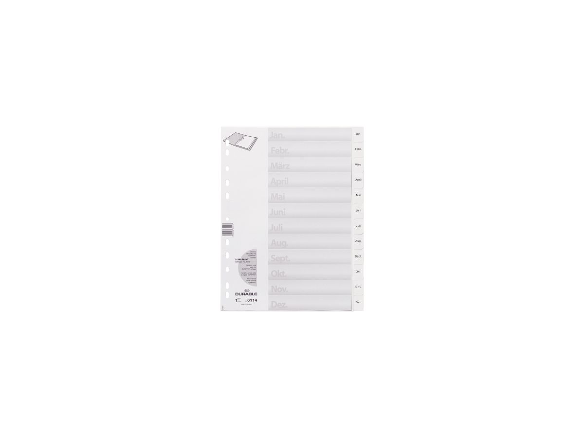 DURABLE Ordnerregister 611402 DIN A4 Jan-Dez geprägten Taben ws