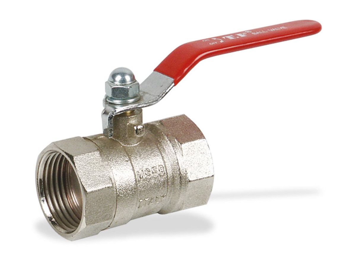 Kugelhahn 3/4" IG/IG, PN40 Stahlhebelgriff mit Plastikschutz rot