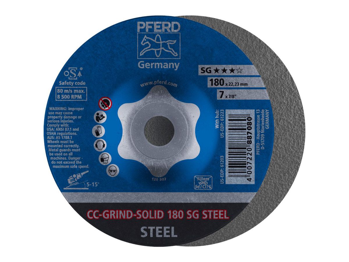 PFERD Schleifscheibe CC-GRIND-SOLID SG STEEL, K40, 180mm
