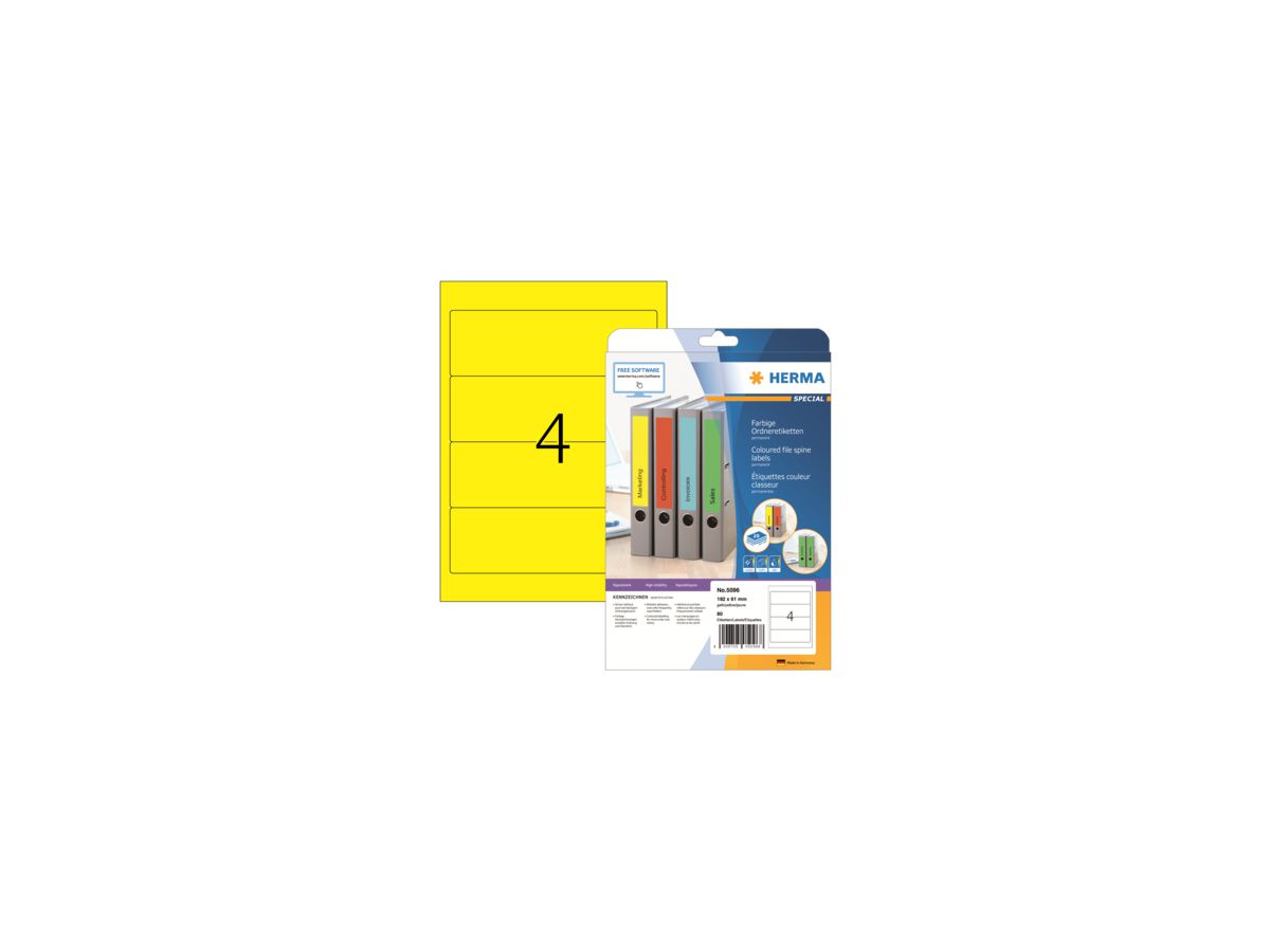 HERMA Ordneretikett 5096 192x61mm sk gelb 80 St./Pack.