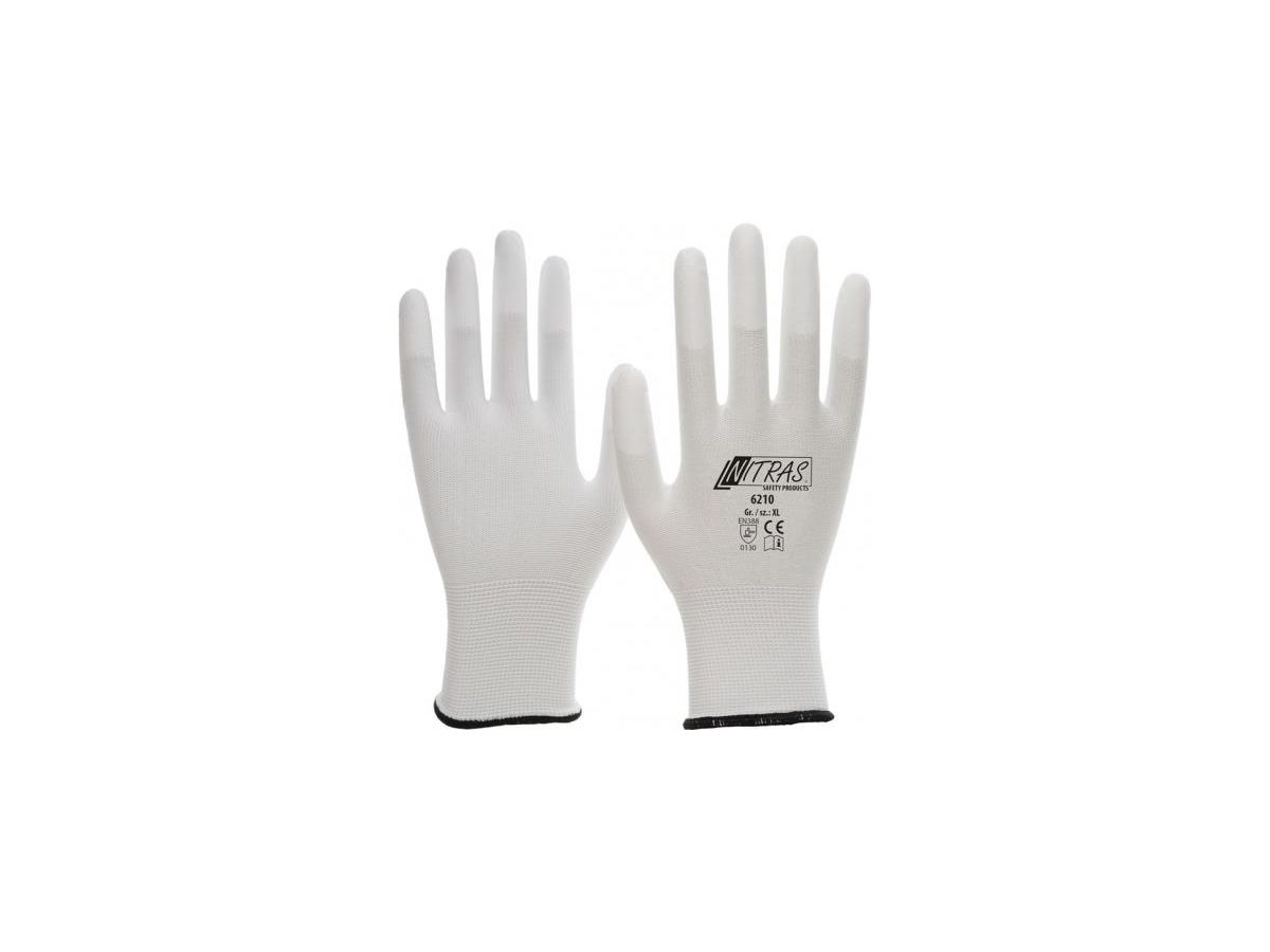 NITRAS Nylon-Handschuh 6210 weiß, PU-Fingerkuppen-Beschicht., Gr. 10
