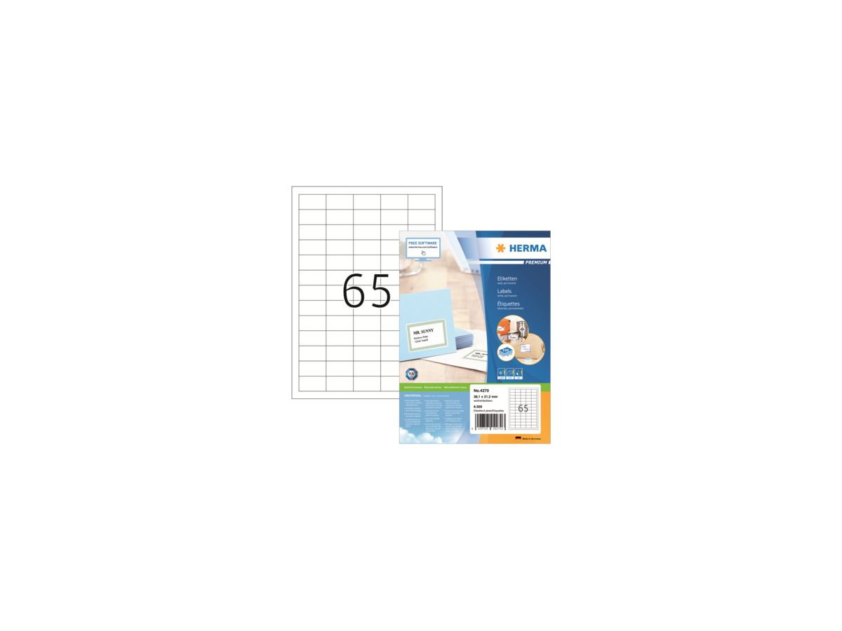 HERMA Etikett PREMIUM 4270 38,1x21,2mm weiß 6.500 St./Pack.