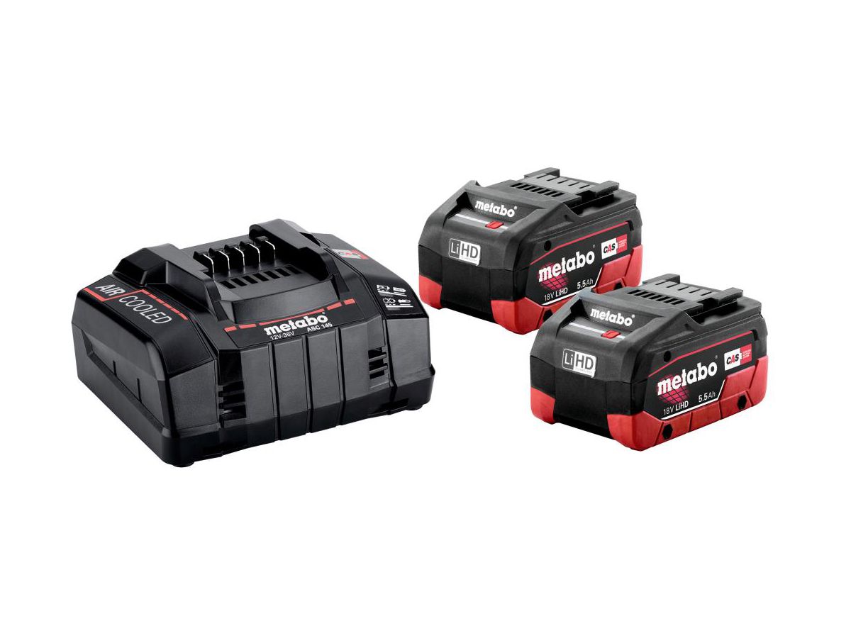 Metabo Basis-Set 2xLiHD Akkus 18V/5,5Ah Ladegerät ASC 145, im Karton